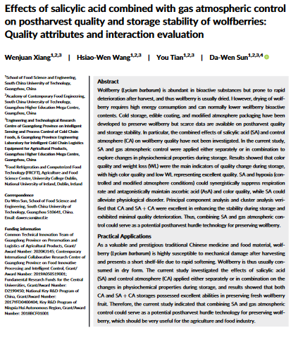 Effects of salicylic acid combined with gas atmospheric control on postharvest quality and storage stability of wolfberries: Quality attributes and interaction evaluation-image