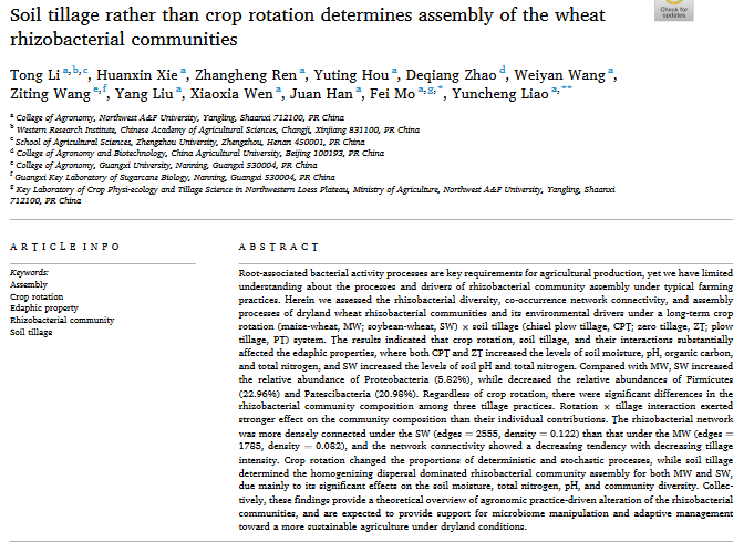 Soil tillage rather than crop rotation determines assembly of the wheat rhizobacterial communities-image