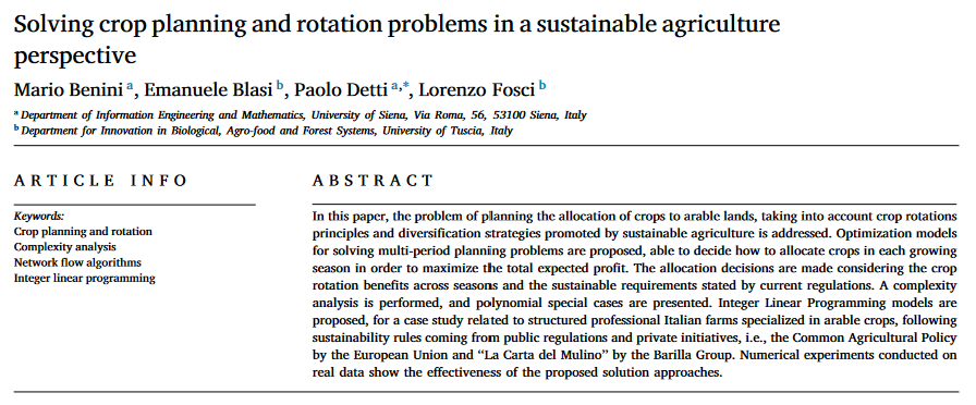 Solving crop planning and rotation problems in a sustainable agriculture perspective-image