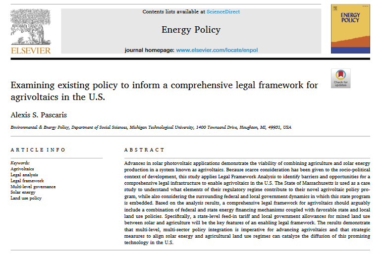 Examining existing policy to inform a comprehensive legal framework for agrivoltaics in the U.S.-image
