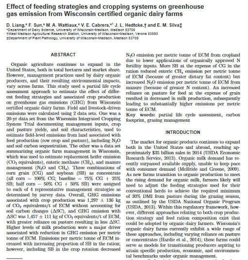 Effect of feeding strategies and cropping systems on greenhouse gas emission from Wisconsin certified organic dairy farms-image
