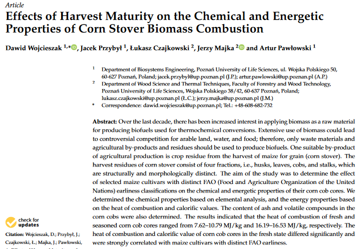 Effects of Harvest Maturity on the Chemical and Energetic Properties of Corn Stover Biomass Combustion-image