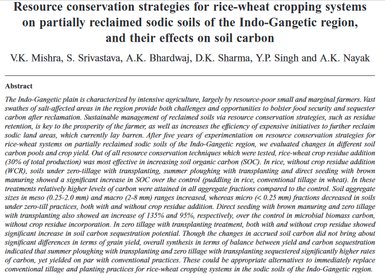 Resource conservation strategies for rice-wheat cropping systems on partially reclaimed sodic soils of the Indo-Gangetic region, and their effects on soil carbon-image