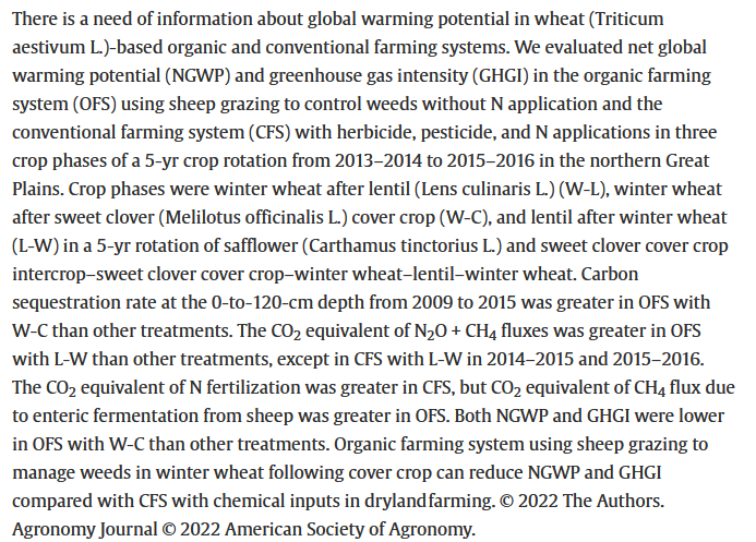 Potenziale netto di riscaldamento globale e intensità di gas serra nei sistemi agricoli biologici e convenzionali basati sul grano-image