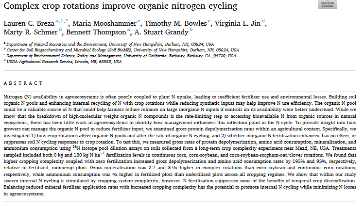 Complex crop rotations improve organic nitrogen cycling-image