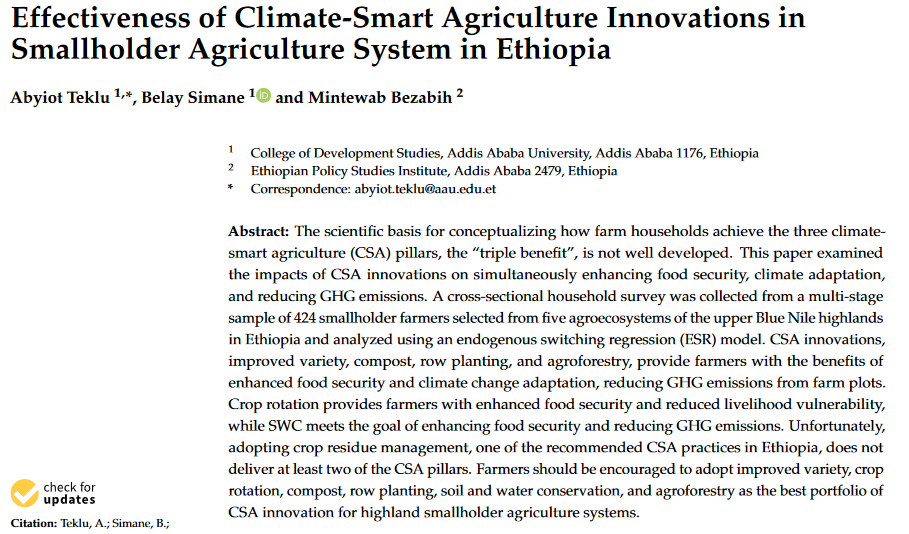 Efficacia delle innovazioni dell'agricoltura intelligente per il clima nel sistema agricolo dei piccoli proprietari in Etiopia-image