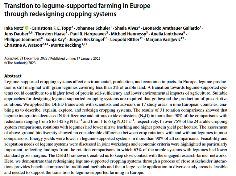 Transition to legume-supported farming in Europe through redesigning cropping systems-image