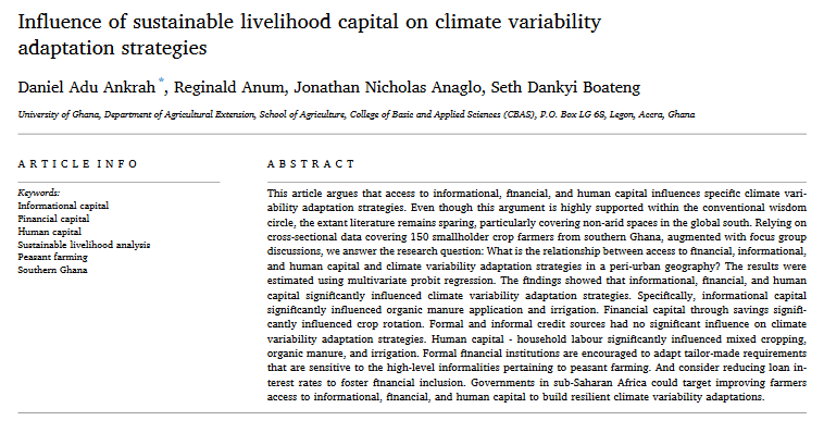 Influence of sustainable livelihood capital on climate variability adaptation strategies-image
