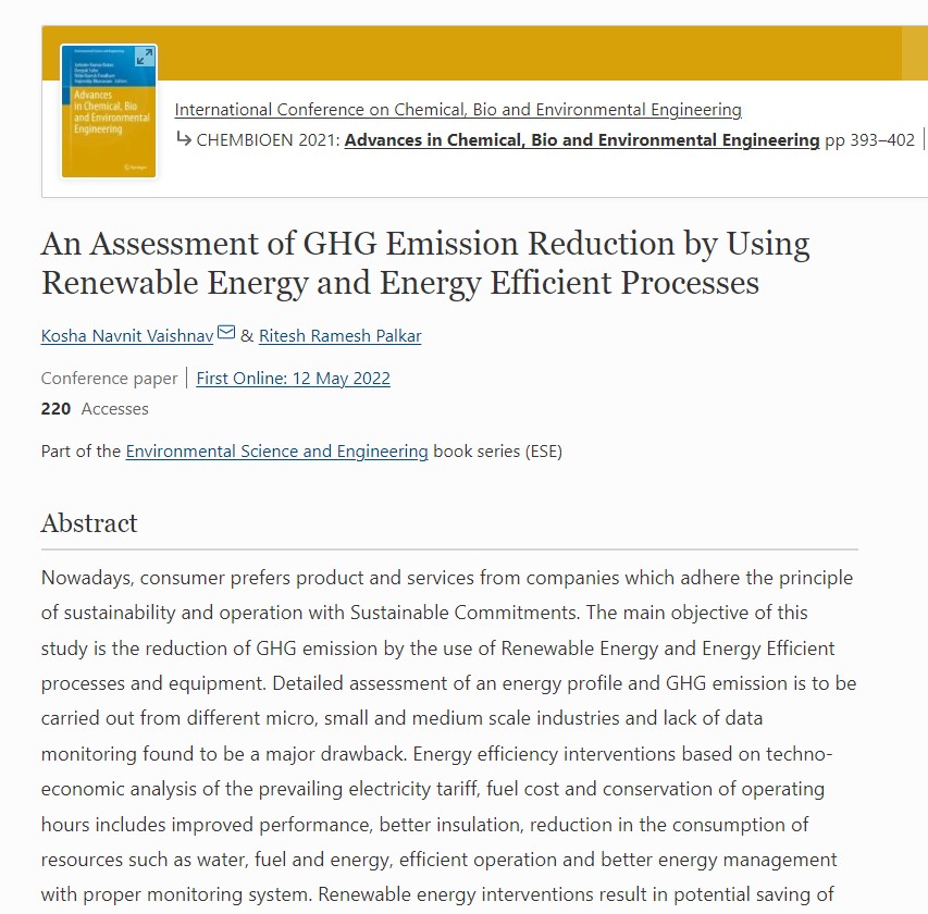 An Assessment of GHG Emission Reduction by Using Renewable Energy and Energy Efficient Processes-image