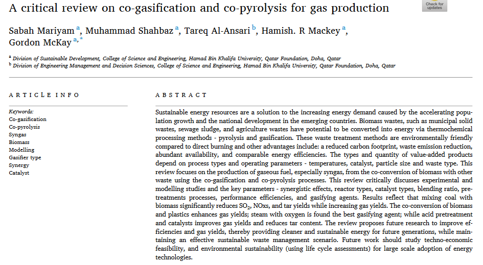 A critical review on co-gasification and co-pyrolysis for gas production-image
