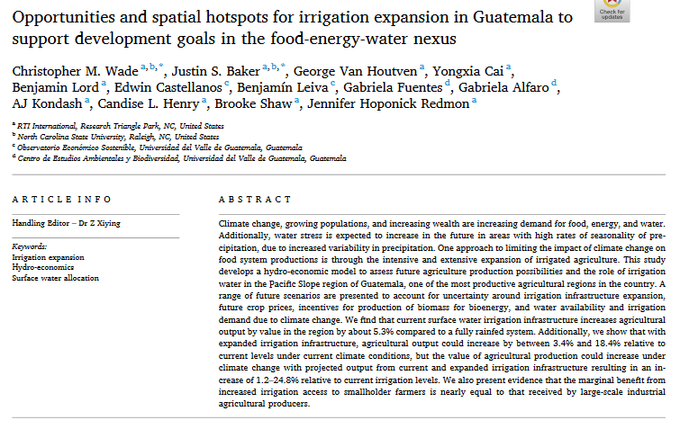 Muligheder og hotspots for kunstvandingsudvidelse i Guatemala med henblik på at støtte udviklingsmål i forbindelsen mellem mad og energi-image
