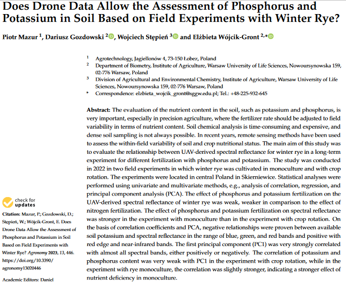 Does Drone Data Allow the Assessment of Phosphorus and Potassium in Soil Based on Field Experiments with Winter Rye?-image