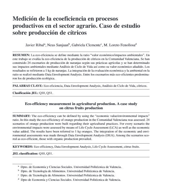 Eco-efficiency measurement in agricultural production. A case study on citrus fruits production-image