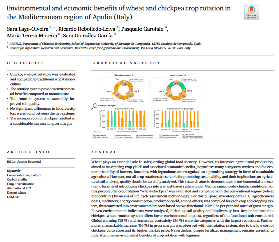 Environmental and economic benefits of wheat and chickpea crop rotation in the Mediterranean region of Apulia (Italy)-image