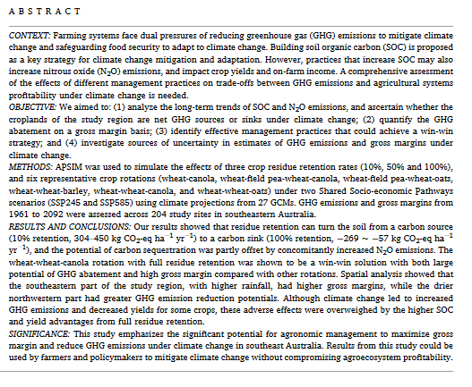 Identifying effective agricultural management practices for climate change adaptation and mitigation: A win-win strategy in South-Eastern Australia-image
