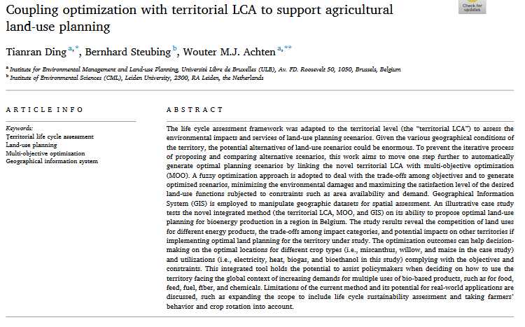 Coupling optimization with territorial LCA to support agricultural land-use planning-image