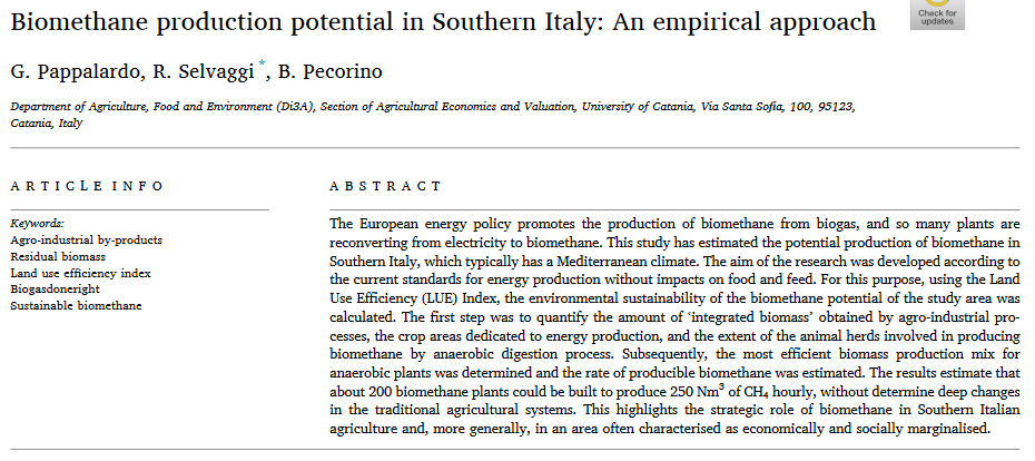 Biomethane production potential in Southern Italy: An empirical approach-image