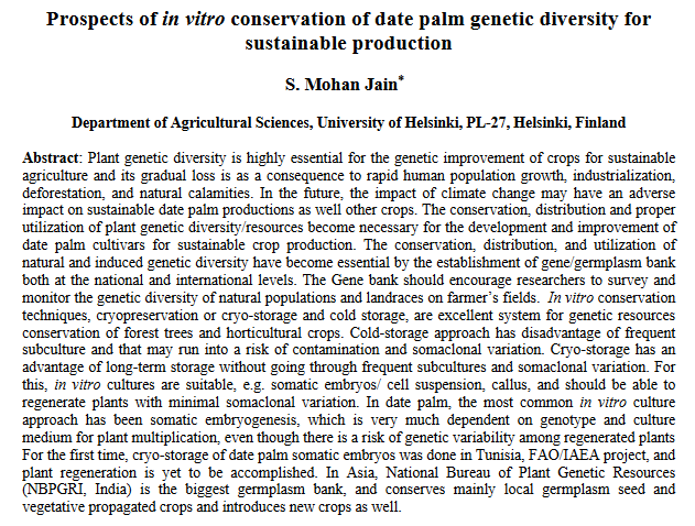 Prospects of in vitro conservation of date palm genetic diversity for sustainable production-image