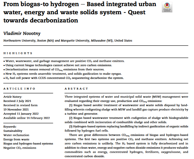 From biogas-to hydrogen – Based integrated urban water, energy and waste solids system - Quest towards decarbonization-image