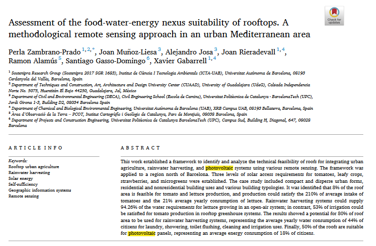 Assessment of the food-water-energy nexus suitability of rooftops. A methodological remote sensing approach in an urban Mediterranean area-image