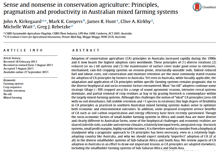 Sense and nonsense in conservation agriculture: Principles, pragmatism and productivity in Australian mixed farming systems-image