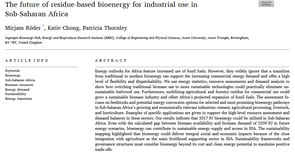The future of residue-based bioenergy for industrial use in Sub-Saharan Africa-image