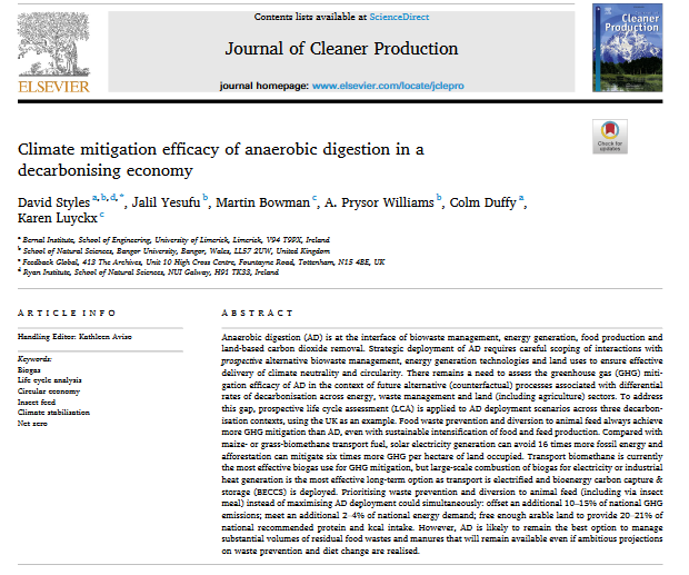 Climate mitigation efficacy of anaerobic digestion in a decarbonising economy-image
