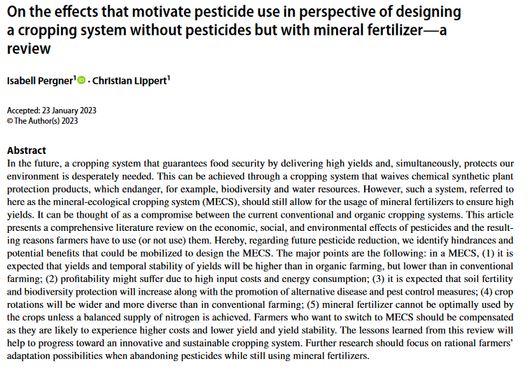 On the effects that motivate pesticide use in perspective of designing a cropping system without pesticides but with mineral fertilizer—a review-image