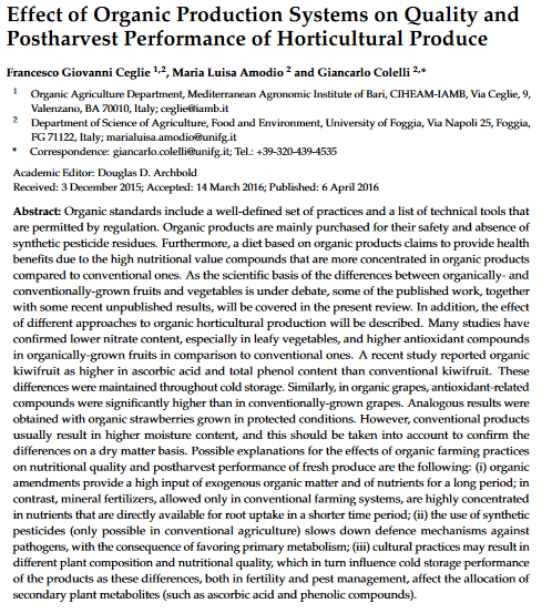 Effect of organic production systems on quality and postharvest performance of horticultural produce-image