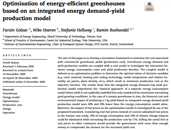 Optimisation of energy-efficient greenhouses based on an integrated energy demand-yield production model-image