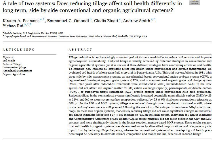 A tale of two systems: Does reducing tillage affect soil health differently in long-term, side-by-side conventional and organic agricultural systems?-image