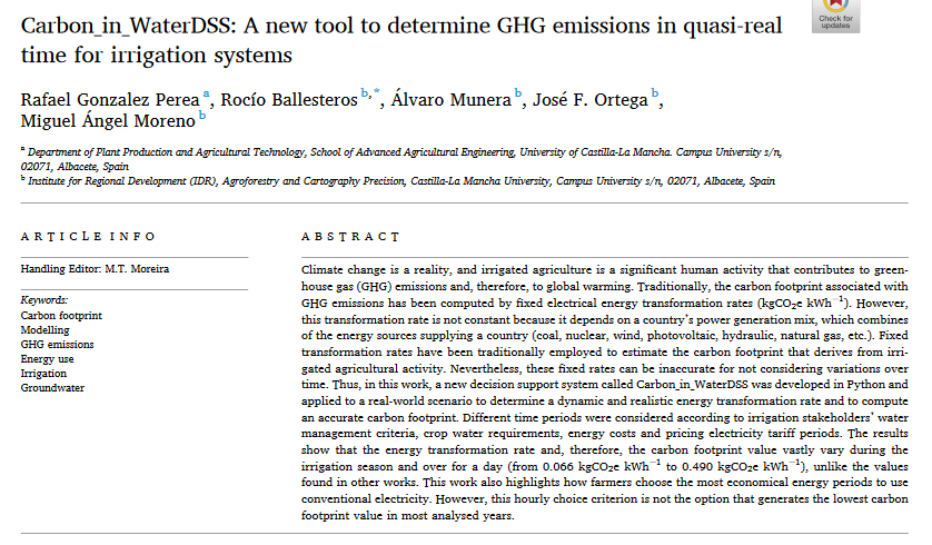 Carbon_in_WaterDSS: A new tool to determine GHG emissions in quasi-real time for irrigation systems-image
