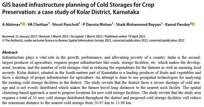 GIS based infrastructure planning of Cold Storages for Crop Preservation: a case study of Kolar District, Karnataka-image