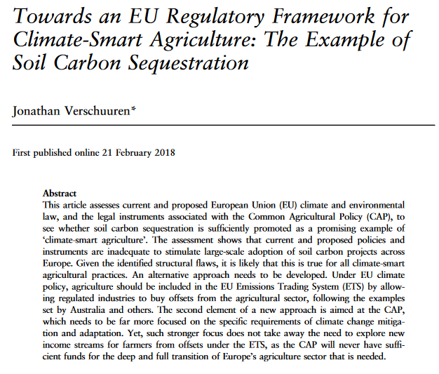 Towards an EU regulatory framework for climate-smart agriculture: The example of soil carbon sequestration-image