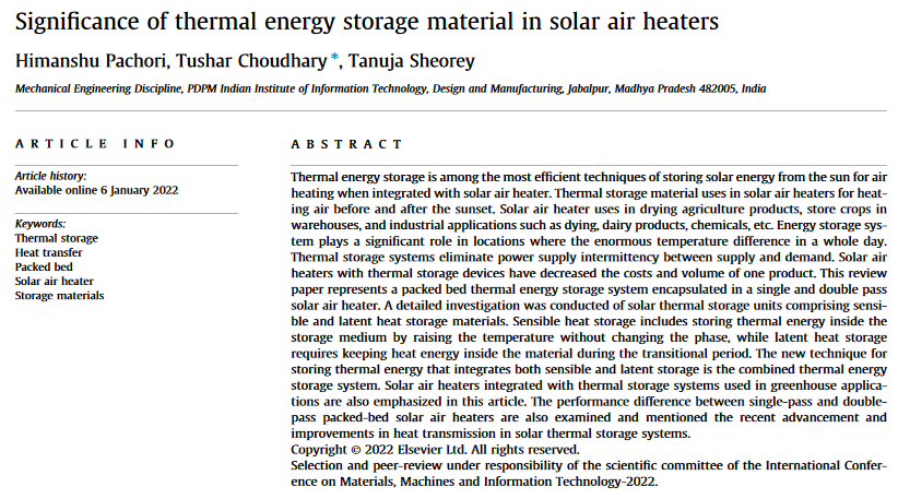 Significance of thermal energy storage material in solar air heaters-image