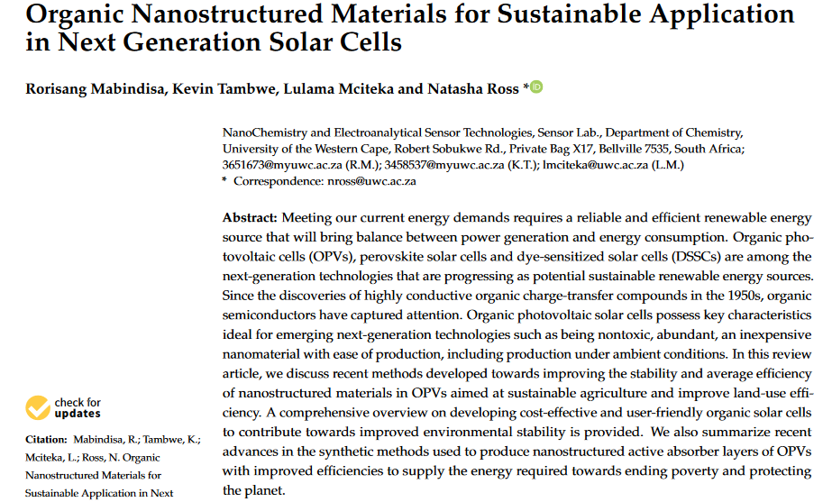 Organic nanostructured materials for sustainable application in next generation solar cells-image