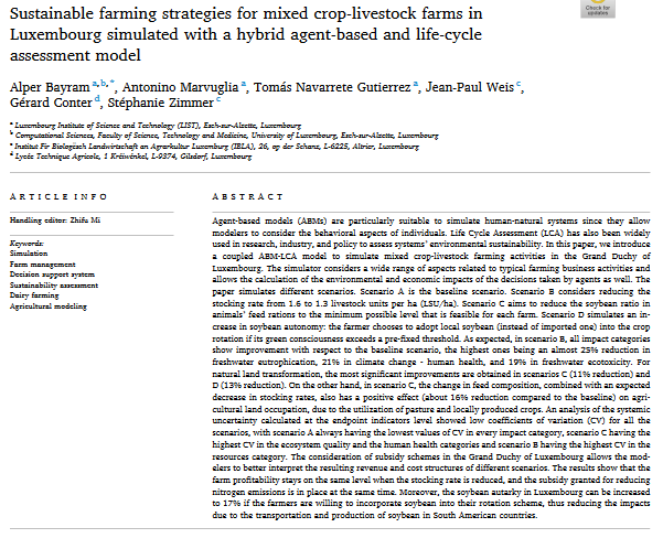 Sustainable farming strategies for mixed crop-livestock farms in Luxembourg simulated with a hybrid agent-based and life-cycle assessment model-image