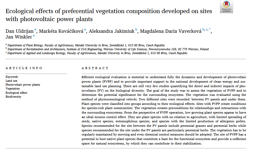 Ecological effects of preferential vegetation composition developed on sites with photovoltaic power plants-image