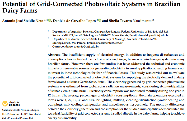 Potential of Grid-Connected Photovoltaic Systems in Brazilian Dairy Farms-image