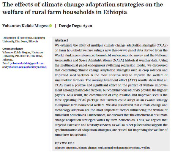 Gli effetti delle strategie di adattamento ai cambiamenti climatici sul benessere delle famiglie contadine rurali in Etiopia-image