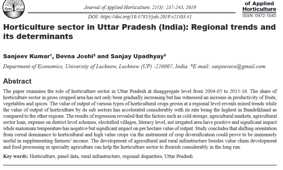 Horticulture sector in Uttar Pradesh (India): Regional trends and its determinants-image