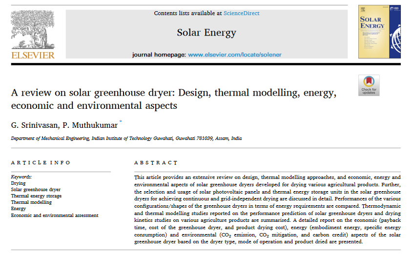 A review on solar greenhouse dryer: Design, thermal modelling, energy, economic and environmental aspects-image