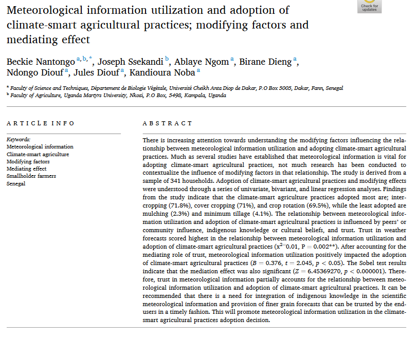 Utilizzo delle informazioni meteorologiche e adozione di pratiche agricole intelligenti per il clima; Fattori modificanti ed effetto mediatore-image