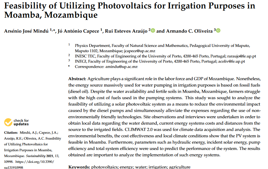 Feasibility of utilizing photovoltaics for irrigation purposes in Moamba, Mozambique-image
