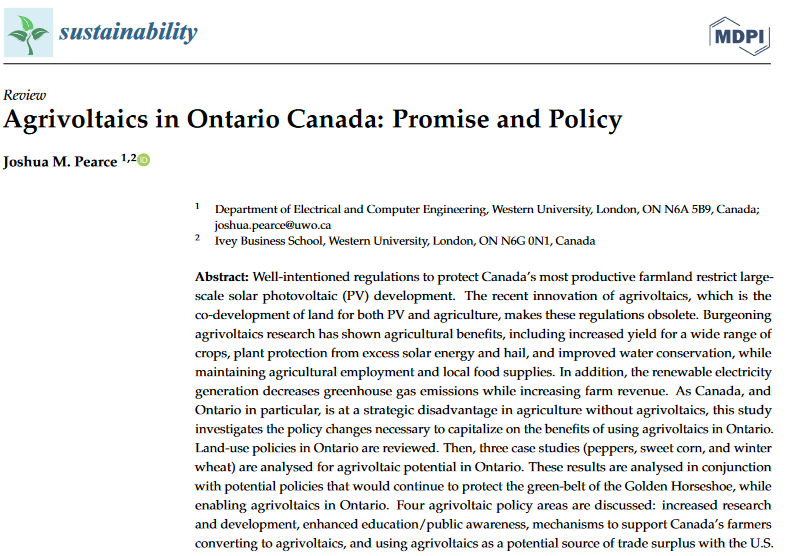 Agrivoltaics in Ontario Canada: Promise and Policy-image