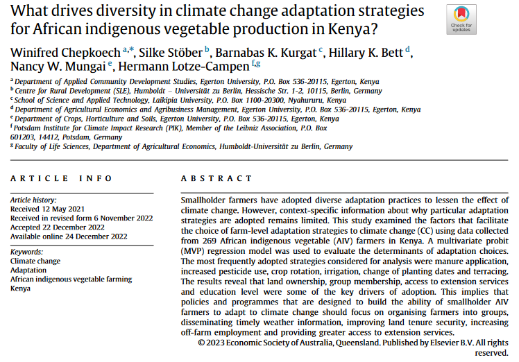 What drives diversity in climate change adaptation strategies for African indigenous vegetable production in Kenya?-image