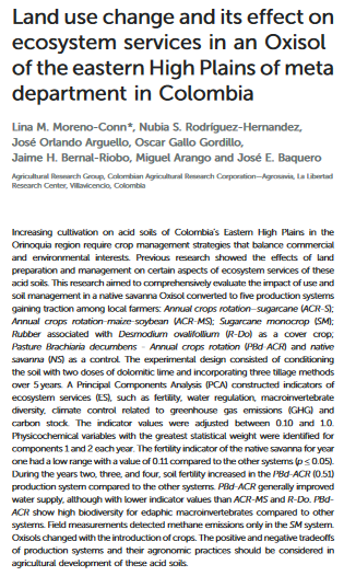 Cambiamento dell'uso del suolo e suo effetto sui servizi ecosistemici in un Oxisol degli altipiani orientali del meta dipartimento in Colombia-image