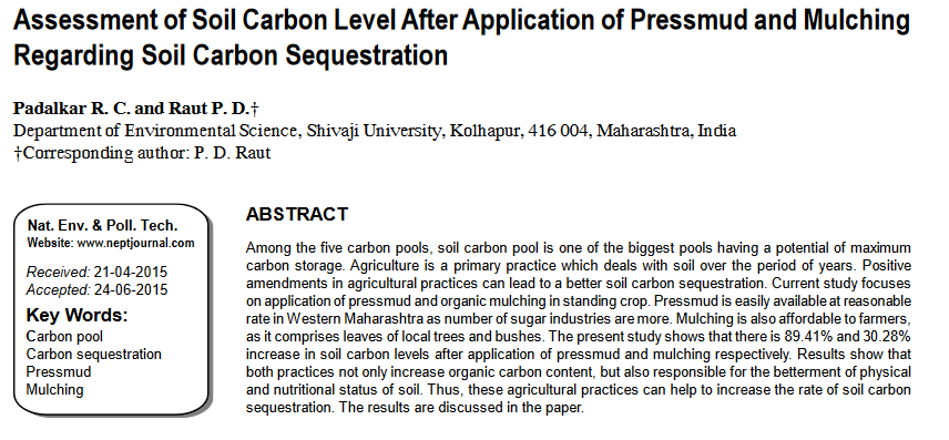 Assessment of soil carbon level after application of pressmud and mulching regarding soil carbon sequestration-image