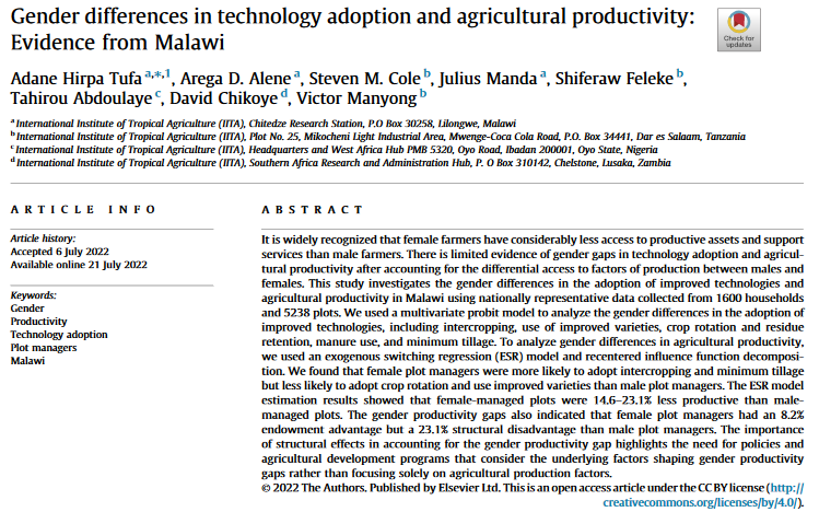 Differenze di genere nell'adozione della tecnologia e nella produttività agricola: prove dal Malawi-image