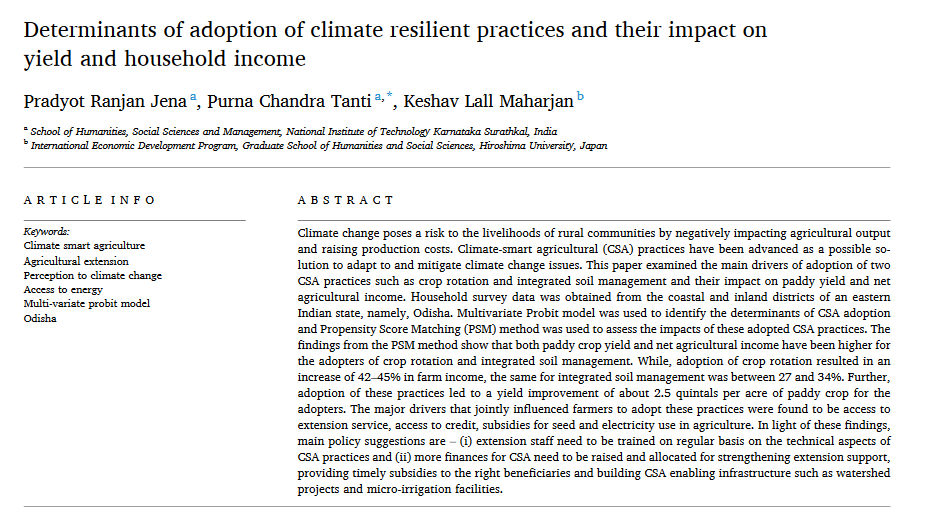 Determinanti dell'adozione di pratiche resilienti al clima e loro impatto sul rendimento e sul reddito familiare-image